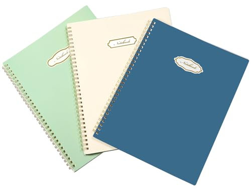 Quanerba A4 Notizbuch Spirale - 3 Stück Spiralblock a4 liniertes Papier- Notizbücher Spiralbindung a4 Notebook -120 Seiten/60 Blatt, 8.5 * 11 (21 * 28cm) Beige/Grün/Blau