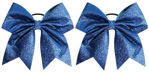 Haargummis mit Glitzer, Cheerleader, Pferdeschwanz-Halter, Schleife, Softball, Fußball, Haargummis, Zubehör für Teenager, Mädchen, Blau, 2 Stück