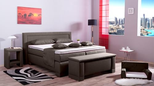 Boxspringbett Rico 240x220, W-Grey, 7-Zohnen Taschenfederkernmatratze, Komfortschaum - Inklusive Aufbau - Deutscher Hersteller