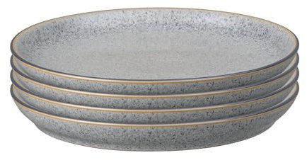 Denby - Studio Grey 4 Piece Coupe Dinner Plate Set - Dishwasher & Microwave Safe Crockery - Unique Hand Glaze Effect - Versatile Piece - Ceramic Stoneware - Chip & Crack Resistant - L26xW26xH3