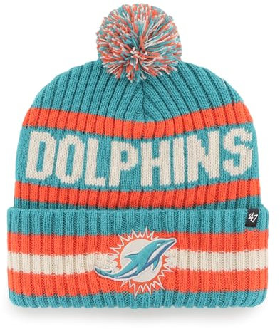 '47 NFL Miami Dolphins Unisex Bering Bobble Winter Hat, Team Logo, Farbe Blau