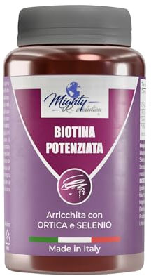 Mighty R-evolution Biotina Potenziata con Ortica e Selenio, 120 Capsule 500mg, Integratori per Capelli, Unghie e Pelle, Crescita Veloce Capelli, Anticaduta, Rinforzante Unghie, Vegan