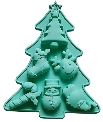 Christmas Tree Cake Mould, Non-Stick Silicone Mould with 6 Cavities Christmas Tree Chocolate Moulds Soap Candy Cake Muffin Jelly Trays Baking Molds for Home Party Christmas Xmas Cake Decoration