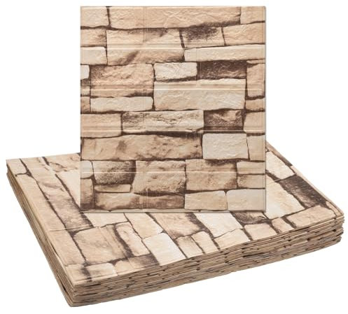 sourcing map 20pcs 3D Brick Effect Wall Panels 29 sq.Ft Coverage Peel and Stick Brick Wall Tile, 13.8x15.2 Waterproof Brick Design Wallpaper Backsplash, Rock White