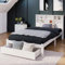 Aptliton Bed Frame with Shelves, Single White Wooden Storage Bed, Underbed Drawer - 3FT Single (90 x 190 cm)