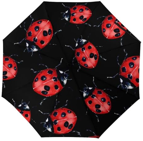 YBQLNP Automatischer Regenschirm Marienkäfer Taschenschirm Winddicht Sturmfest Für Herren Damen Teenager
