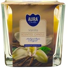 AURA Duftkerze im Glas - Vanilleduft, 32 Stunden lange Brenndauer, Paraffin Wachs, Kerze 170 g, Kerze im Glas, Raumduft Vanille, Dekoration