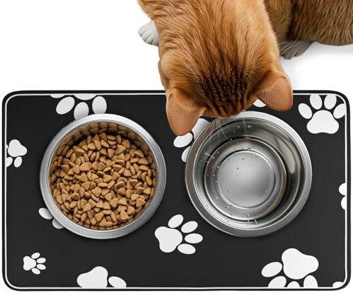 QWORK® 30x50cm Water Absorbent Pet Feeding Mat, Pet Food Bowl Placemat, Easy Clean Feeder Mat for Dogs & Cats, Anti-Slip, Gray
