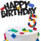 Building Block Thema Kuchen Deko mit Happy Birthday Tortendeko und Geburtstagskerzen Zahl 5 für 5.Geburtstag Mädchen Junge Kinder Geburtstagsfeier