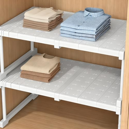 BOYIFEIJIE Organizer impilabile per armadio, sistema di scaffali regolabile senza fori, struttura in metallo bianco per armadio e cucina, salvaspazio per bagno e appartamento