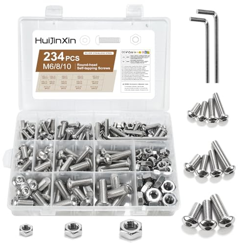 234 pezzi Set di viti M6 M8 M10, set di viti a testa tonda con esagono interno, set di dadi, set di viti cilindriche con dadi, assortimento di viti in acciaio inox per macchine, set di viti filettate
