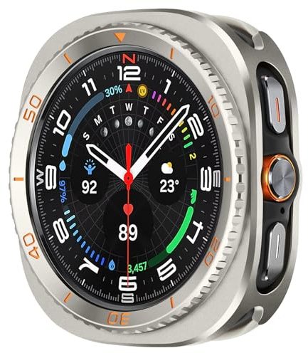 Amizee Metál Funda Compatible con Samsung Galaxy Watch 47mm, Titanio/OR | 3 in 1 Metál Funda Compatible con Samsung Galaxy Watch Ultra (2025/2024) 47mm, Protection Carcasa para Galaxy Watch 7/8 Ultra