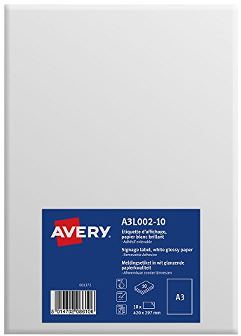 AVERY - Packung mit 10 selbstklebenden Displayetiketten (ablösbar), personalisierbar und bedruckbar, DIN A3 (420 x 297 mm), Laser-/Inkjetdruck,