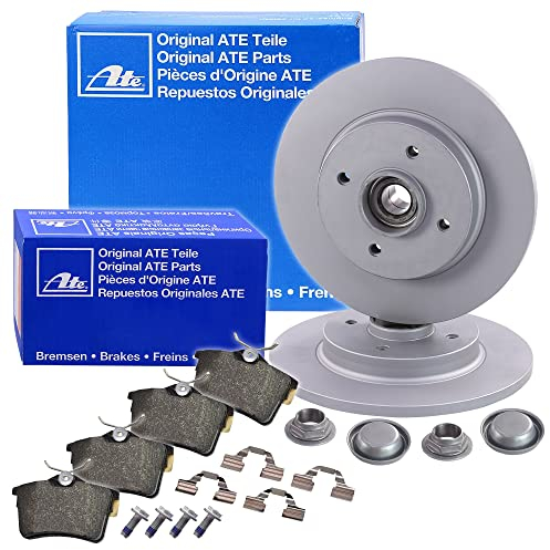 ATE Bremsenset Hinterachse inkl. Bremsscheiben hinten Ø 268 mm voll und Bremsbeläge und Radlager + ABS Sensorring Kompatibel mit CITROËN BERLINGO (B9), PEUGEOT 308 SW 1 (4E_, 4H_), PARTNER