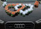 DOPPEL Herz Auto Schmuck Braut Paar Rose Deko Dekoration Autoschmuck Hochzeit Car Auto Wedding Deko Ratan (Orange/Reinweiß)