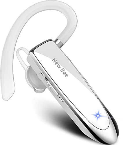 New Bee Auriculares Manos Libres, Auricular Bluetooth Inalámbrico con Micrófono Cancelación de Ruido Auricular para iPhone, Samsung, Huawei, Xiaomi, HTC, LG, Sony, PC 60 Días en Espera (Blanco)