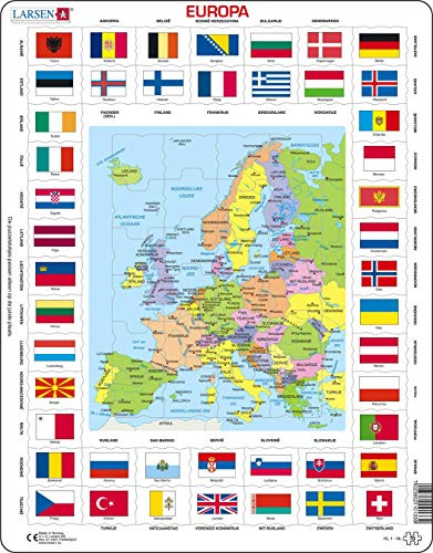 Larsen KL1 Flaggen und politische Landkarte Europas, Niederländisch Ausgabe, Rahmenpuzzle mit 70 Teilen