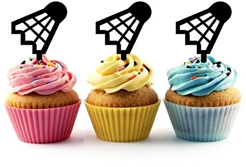 Innovedesire Badminton Silhouette Party Wedding Birthday Acrylic Cupcake Toppers Decor 10 pcs