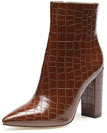 Castamere Donna Cerniera Stivali Caviglia Tacco a Blocco 10CM Alto Tacco Crepa Marrone Scarpe EU 42