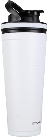 Ice Shaker Isolierte Edelstahl-Shaker-Flasche, 1020 ml, weiß, kalt für 30+ Stunden, isolierter Becher mit Twist-on-Rührwerk, geruchsfreie Flasche für Protein-Shakes, Wasser, Smoothies, Cocktails