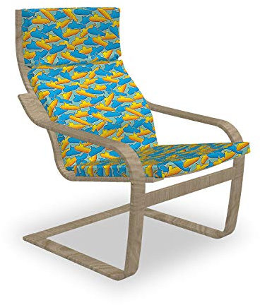 ABAKUHAUS Gelbes U-Boot Poäng Sessel Polster, Pop-Art-Stil, Sitzkissen mit Stuhlkissen mit Hakenschlaufe und Reißverschluss, Gelb und Blau