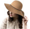 ASSQI Damen-Mütze, 100 % Wolle, faltbar, breite Krempe, Retro-Fedora-Schlapphut, Filz, W-beige, Einheitsgröße