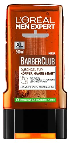 L'Oréal Men Expert Barber Club Duschgel für Körper, Haare & Bart, das reinigende Duschgel mit dem maskulinen Zedernholz-Duft sorgt für 24H anhaltende Frische (1 x 300ml)