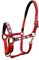 Reinecke Equestrian Premium Leuchthalfter Reflexhalfter Sicherheitshalfter Stallhalfter Weidehalfter LED-Nylonhalfter Starlight (Full, rot/Gold)