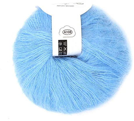 26g Mohair Pashm Angora Long Wool Garn Weiches Handstrickgarne für handgefertigte leichte Schalschal Strickarbeiten mit Häkeln (hellblau)