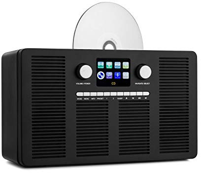 auna Vertico - Internetradio mit CD-Player, SmartRadio: Internet/DAB+ / FM-Radiotuner, Slot-In CD-Player, Bluetooth-Funktion, App-Control via UNDOK, 2,4 HCC Display, schwarz