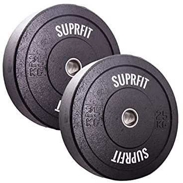 SUPRFIT Hi-Temp Hantelscheiben Bumper Plates 50mm aus recyclten Vollgummigranulat, Gewicht: 2 x 25 kg, Lärm reduzierend & Schock absorbierende CrossTraining Hantelscheiben 50mm, Gewichtscheiben [Paar]