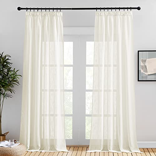 PONY DANCE Wohnzimmer Vorhänge Halbtransparent Beige Gardinen mit Kräuselband 2er Set H 245 x B 140 cm Leinenoptik Gardinen Halbtransparent Kräuselband Vorhang Leinenoptik Hellbeige