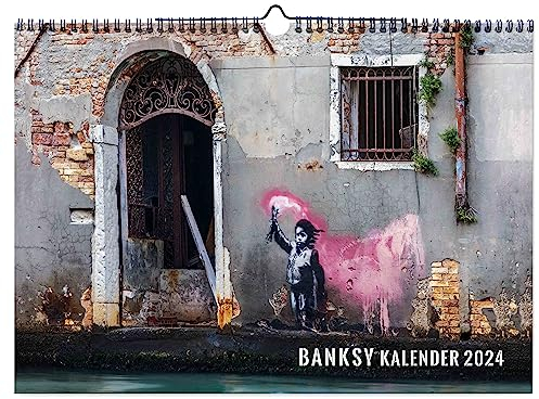 Banksy Kalender Monatskalender 2026 Quer A3, Blau Leopard Wandkalender mit den schönsten Bildern - Jahreskalender Banksys Graffiti Wohnzimmerkalender Bürokalender (Streetart)