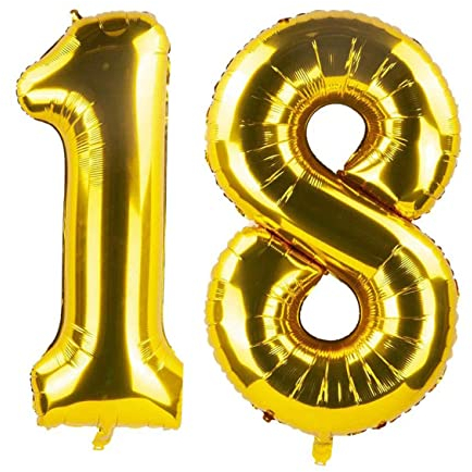 Ainmto 40 Zoll 18 Jahre Geburtstag Luftballon Golden, Folienluftballon Zahl 18, Große Helium Zahlenballon für 18.Geburtstag und 18.Jahrestag