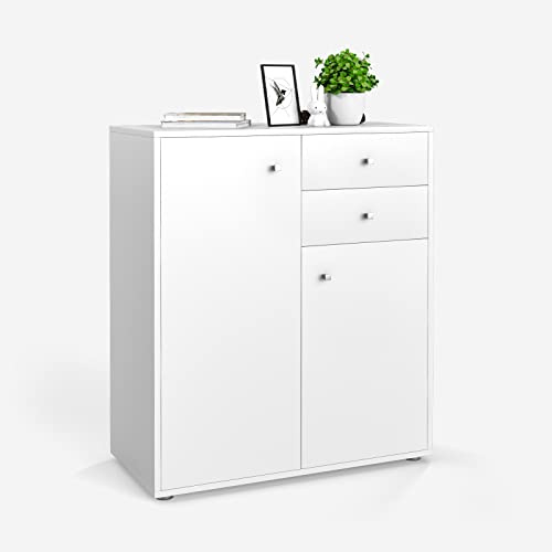 COSTWAY Commode, Meuble de Rangement avec 2 Tiroirs, 2 Portes et Étagère Réglable Interne, pour Salon, Entrée, Bureau, Chambre, 72 x 34 x 85,5 cm (Blanc)