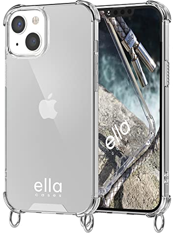 ella cases Handyhülle mit Ösen für iPhone 13 Mini Hülle transparent mit Ringen für Handykette in Silber einzeln ohne Kette modular mit Kordel, Schnur oder Gurt zum Umhängen