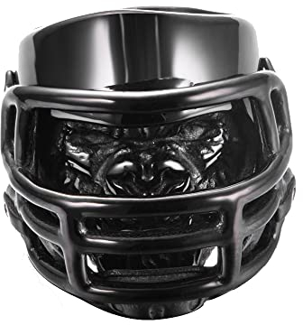HIJONES Herren Helmring aus Edelstahl Persönlichkeit American Football Gorilla Ring Schwarz Größe 70 (22.3)