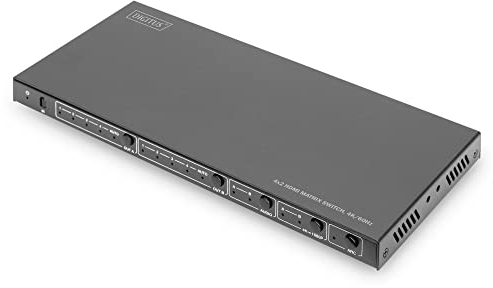 DIGITUS DS-55509 HDMI Matrix Switch 4x2 – 4 In 2 Out – UHD 4K/60 Hz – HDCP 2.2/1.4 & HDMI 2.0 – HDR10+, HLG, ARC, Dolby Vision, EDID-Umschalter – Audio (Toslink S/PDIF, Stereo 3,5mm)