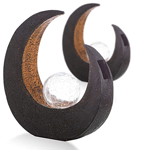 bmf-versand Solarlampe für Außen Stehend Mond 2er Set – Solarleuchte Garten 30 cm Hoch – Außenleuchte Gartenlampe LED – Leuchte Solar Aussenlampe IP 44 Schwarz Braun Crackle