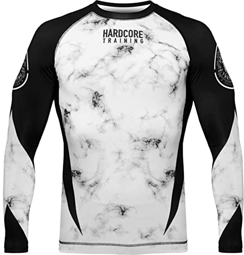 Hardcore Training Rash Guard Marble Men's Grundschicht Kompressionshemd Herren Lange Ärmel Kampfsport BJJ Grappling MMA Fitness No Gi (XL)