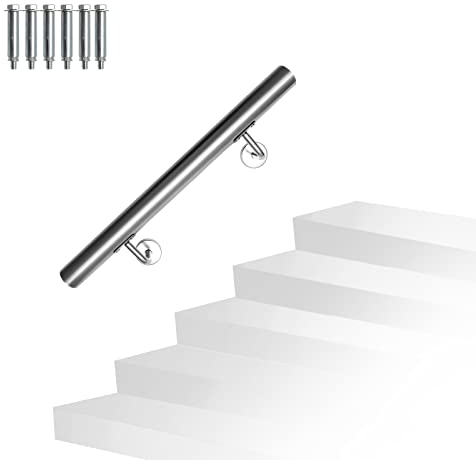 Randaco Edelstahl Handlauf Treppengeländer Geländer Wandhandlauf Wand Treppe inkl. Wandhalterung und Endkappen, für Innen & Außen Treppen Balkon Brüstung, Länge:50 cm