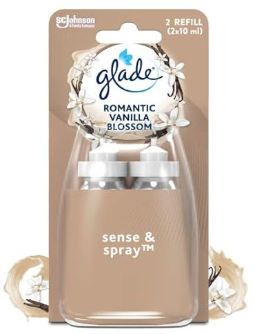 Glade Sense et Spray Nachfüllpack Duopack Diffusor mit Bewegungserkennung – mit ätherischen Ölen – bis zu 4 Monate Duft – Romantic Vanilla Blossom – 2 Nachfüllpackungen