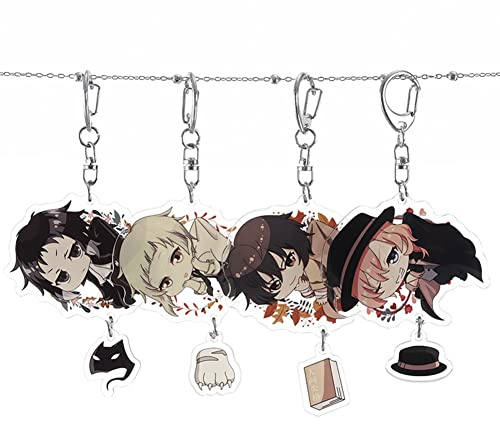 Jilijia Schlüsselanhänger, Motiv: Bungo Stray Dogs, Anime, Acryl, Dazai, Osamu, Nakajima, Atushi, Nakahara Chuuya, doppelseitiger Schlüsselanhänger, 4 Stück