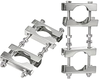 Eightwood Abrazadera de mástil de doble antena con bloque de mandíbula en U, para montaje de mástil a mástil (2 juegos) accesorios de montaje de perno en U para TV CB jamón antena