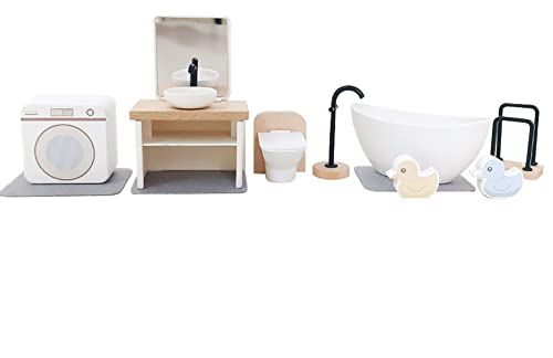 Surakey Puppenhaus Möbel Set Holz Kit Miniatur Puppenhaus Holzmöbel Zubehör, Puppen Möbel, einschließlich Küche, Esszimmer, Wohnzimmer, Kinderzimmer,Schlafzimmer, Badezimmer für Spielhaus