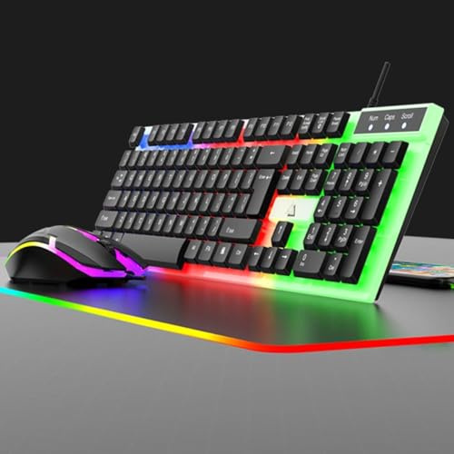 Gaming/Office/General use,wired,colourful LED keyboard & mouse set (GT 100) for desktop pc, laptop,104 keys Anti-ghosting ERGONOMIC, USB, suspension keycap, US Keyboard, Qwerty for Windows -(Black)