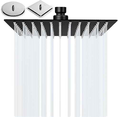 BalladHome Cabezal de Ducha Lluvia 12 Pulgadas Alcachofa de la Ducha lcachofa lluvia Cuadrado Ultra-Delgado Rociador Ducha de Acero Inoxidable 304 (30x30cm, Negro Mate)-F