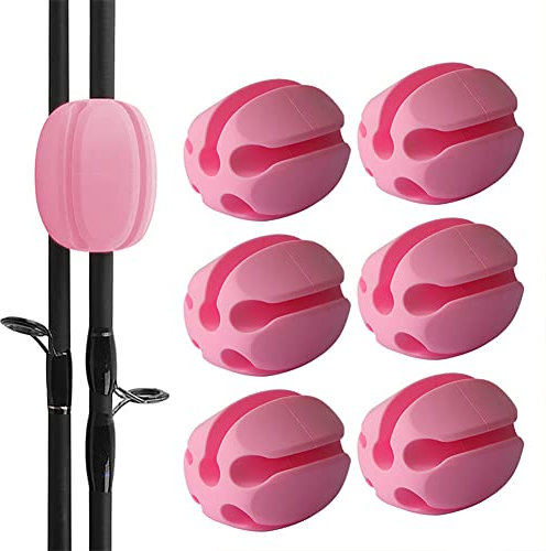 6 cinghie di supporto per canna da pesca, 5 fori, in silicone, per pesca all'aperto, colore: rosa
