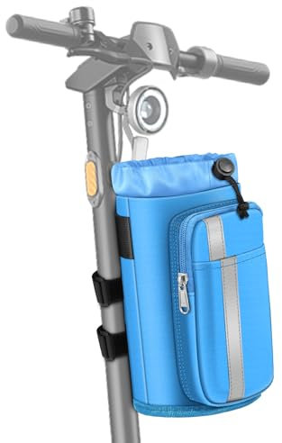 FINPAC Cup Holder for Bike, Universal Water Bottle Holder with Phone Pockets for Stroller Walker Golf Cart Rollator and Scooter, Outdoor, Biking - Blue