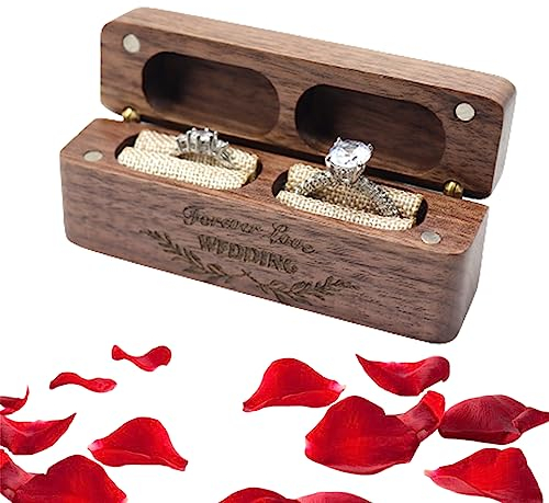 YANJIY Schmuck Ringschatulle, Ehering Box Holz, Hochzeit Ringbox Holz, Ringschachtel Personalisiert, Ringschachtel Hochzeit 2 Ringe, mit Aufbewahrungstasche, für Überraschungsgeschenke, Hochzeiten